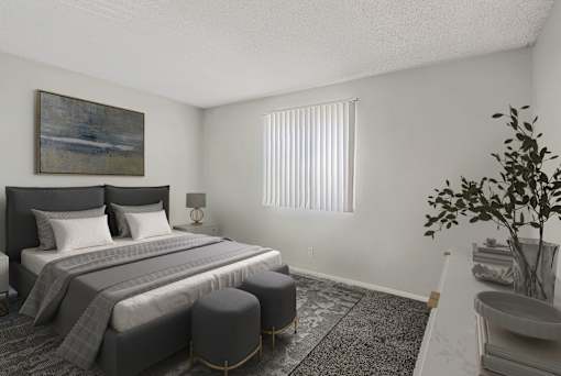 Bedroom with large bed at The Link Apartments, Arizona