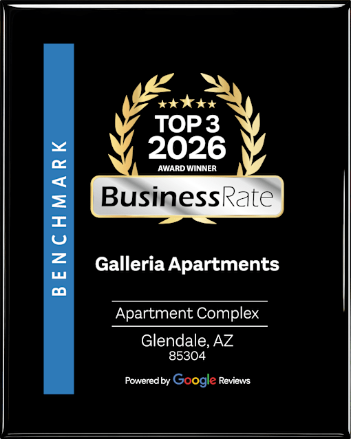 A black and gold award for Galleria Apartments in Glendale, AZ.