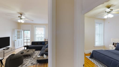 hallway with view of bedroom and living area at dupont apartments in washington dc