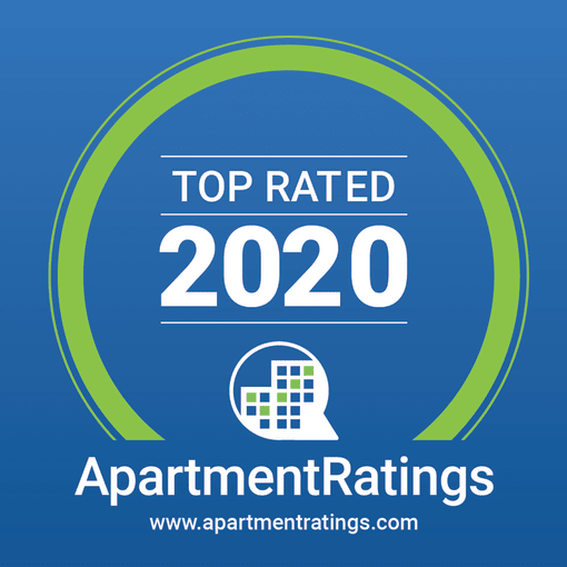 a blue and green logo with the words top rated 2020 apartment ratings