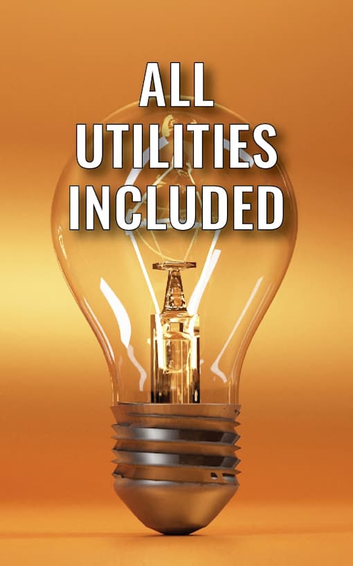 A light bulb with the text "ALL UTILITIES INCLUDED" on it.
