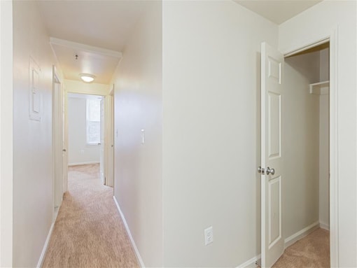 hallway view of bedroom and closet at the whitelaw apartments in washington dc