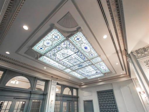 historic stained glass windows at the whitelaw apartments in washington dc