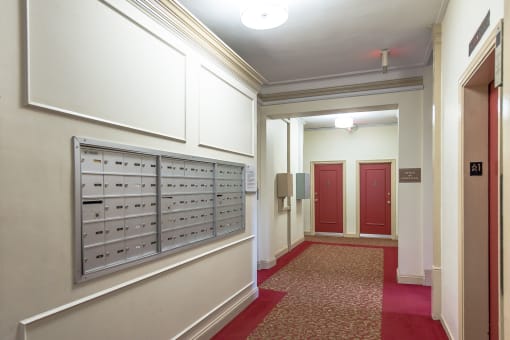 mail room and hallway at dupont apartments in washington dc