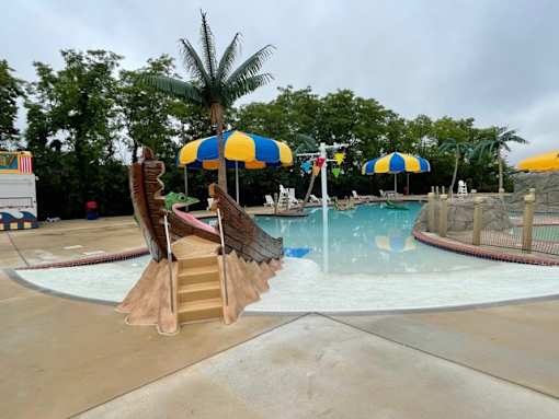 A pirate ship water slide in a water park.