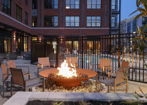 Firepit at Dusk at The Met at Metro Centre Apartments, Owings Mills, MD 21117
