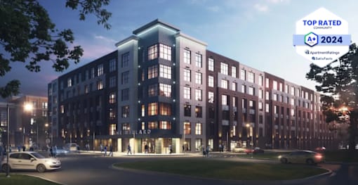 Willard Building Rendering with  Resident Satisfaction Award Logo Banner