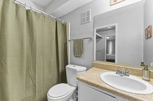 Bathroom with curtain at The Reserve at Brookhaven, Georgia, 30329