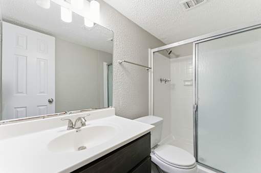 Glass separated shower at Lacota Apartments, Georgia, 30360