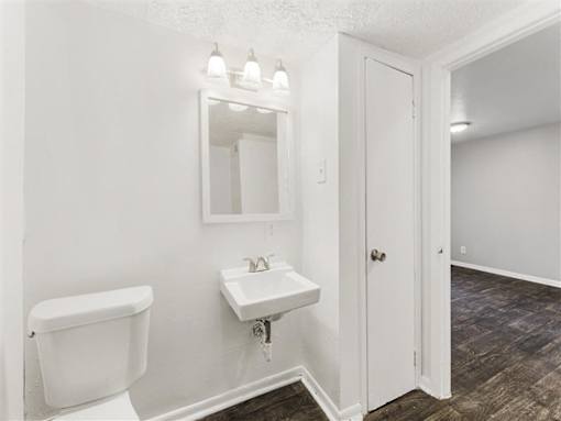 Bathroom with white sink at Pinewood Townhomes, Tucker, GA, 30084