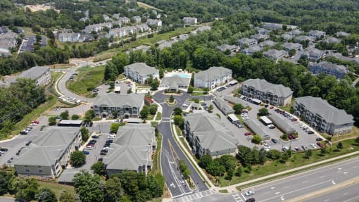 aerial view of entire apartment community