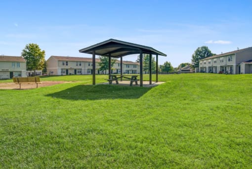 Outdoor seating areas in the Parklight Townhomes' community