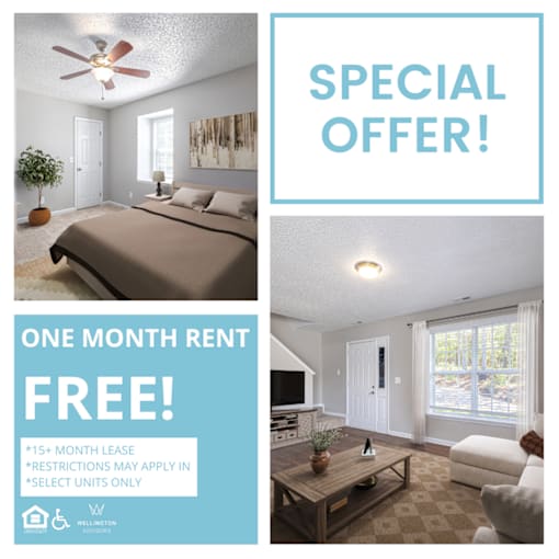 A promotional image for a special offer on a one month rent free deal.