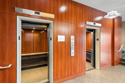the elevators in the lobby of the building