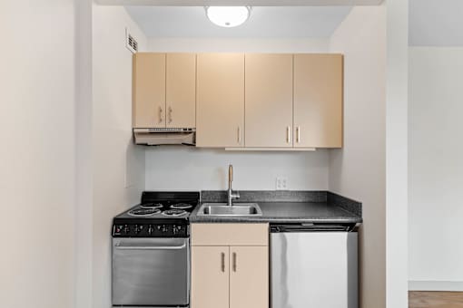 a kitchen with white cabinets and a dishwasher and a sink