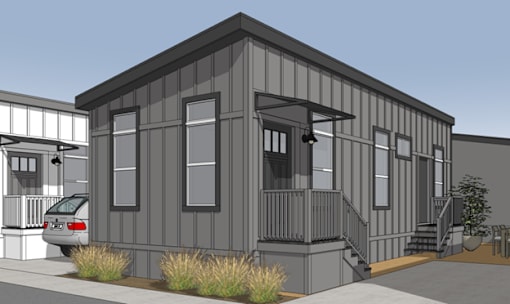 a rendering of a house with a car parked in front of it