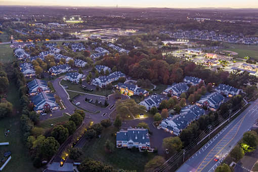 A residential area with houses and streets.