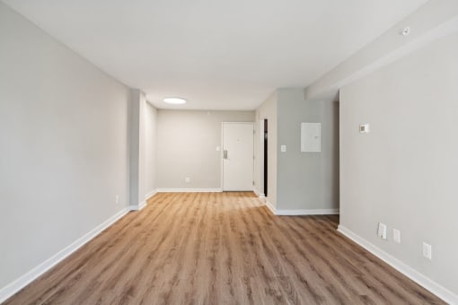 Open concept living and dining at Park Montgomery apartments located along the Purple Line in Silver Spring, MD.