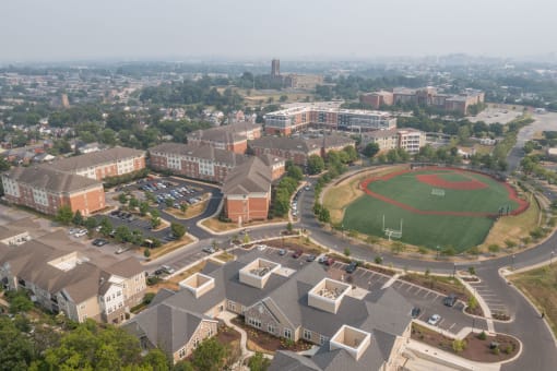 a view of the campus from the top of the tower