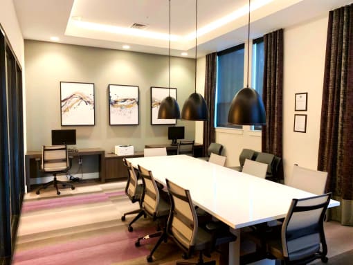 Metro Heights offers a pet-friendly and smoke-free community including a fitness center, business center, media room, playground, bike storage, and underground parking—perfect for urban, connected living near downtown Baltimore.