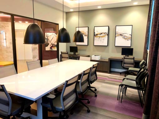 Metro Heights offers a pet-friendly and smoke-free community including a fitness center, business center, media room, playground, bike storage, and underground parking—perfect for urban, connected living near downtown Baltimore.