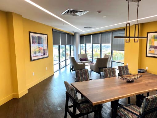 Metro Heights is a pet-friendly and smoke-free community including a fitness center, business center, media room, playground, bike storage, and underground parking—perfect for urban, connected living near downtown Baltimore.