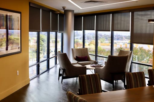 Pet-friendly and smoke-free, Metro Heights community amenities include a fitness center, business center, media room, playground, bike storage, and underground parking—perfect for urban, connected living near downtown Baltimore.