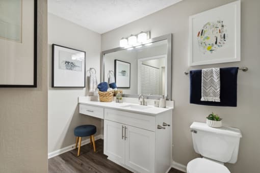 bathroom with white quartz countertops at The Hartley at Sweetwater Creek, Duluth