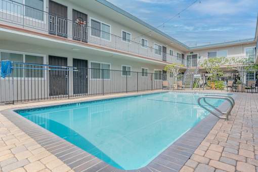 A swimming pool in a residential area.