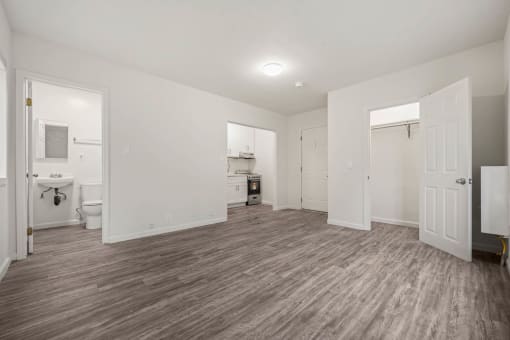 Living room area at Beverly Boulevard Apartments, Los Angeles, California