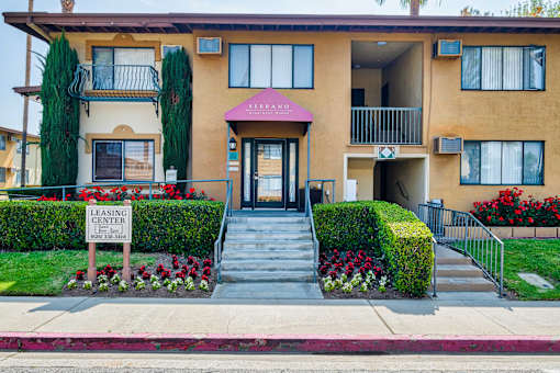 Building entrance at Serrano Apartments, West Covina, California