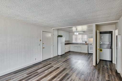 view of living room and kitchen at Serrano Apartments, California, 91790