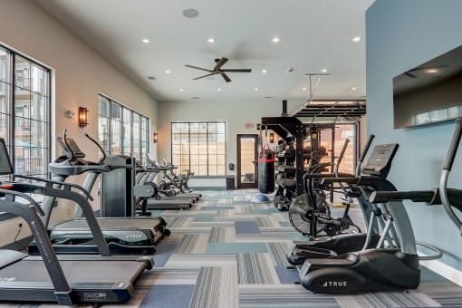 a gym with treadmills and ellipticals in Asheville NC