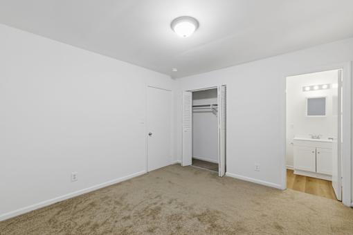 A room with a white wall and a carpeted floor.
