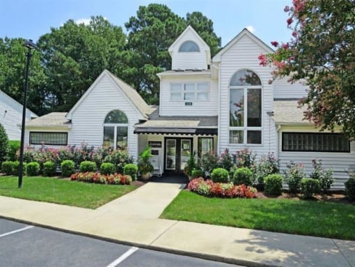 Driveway view of leasing office and Clubhouse  at Huntington Apartments, Morrisville, NC