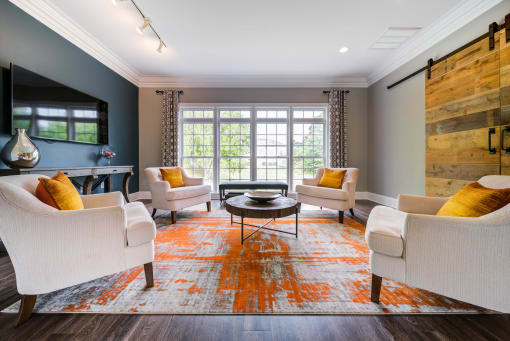 Clubhouse with Four Chairs, Table, Large Flat Screen Television and Sliding Barn Doors