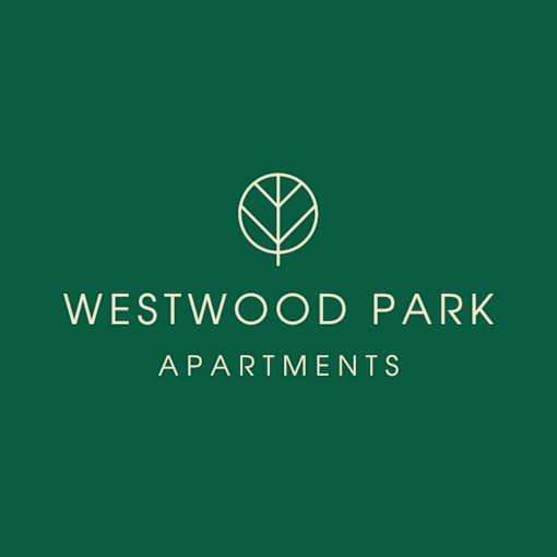 A logo with a tree and the words Westwood Park Apartments.