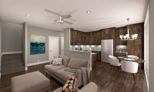 Spacious Living Room With Wood Flooring at Moenave Townhomes in Springdale, Utah