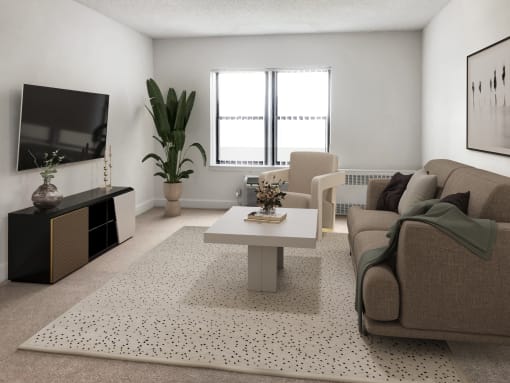 a living room with a couch and a coffee table