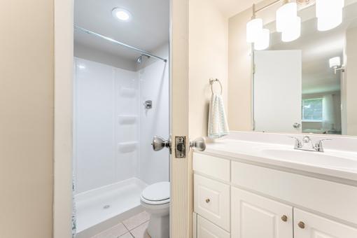 Seprate vanities from the wash closet and shower for