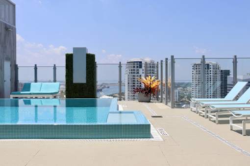 Views over the port of Tampa from our rooftop pool.