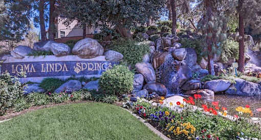 Exterior view of building with garden at Loma Linda Springs, Loma Linda, CA, 92354