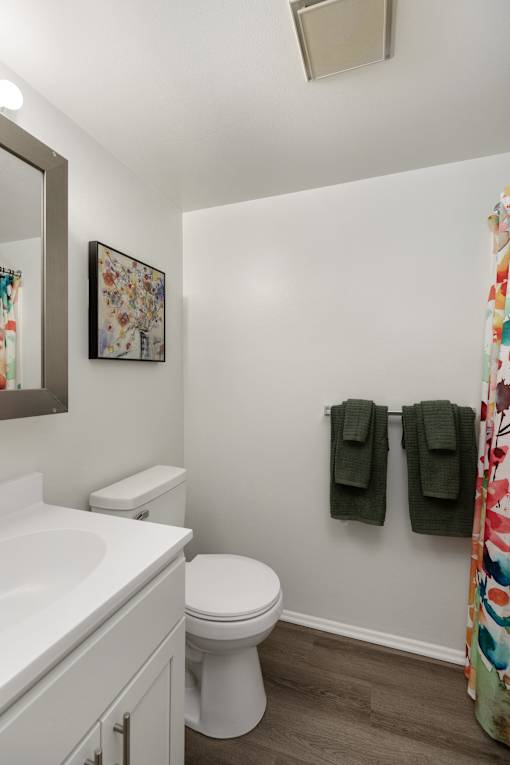 A white toilet sits next to a sink in a small bathroom.