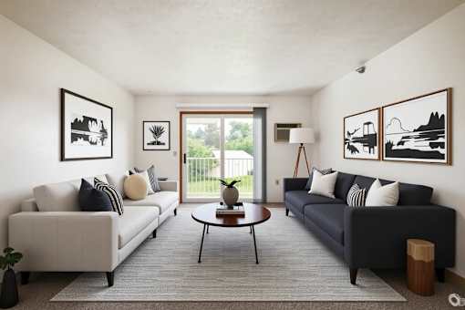 A living room with two couches and a coffee table.