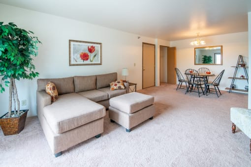 Living Room With Kitchen at Custer Estates Apartments, Michigan