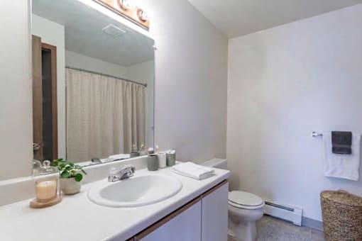 A bathroom with a white sink and toilet.