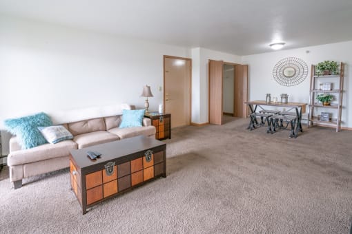Living room with diningat Martin Estates Apartments, Shelbyville
