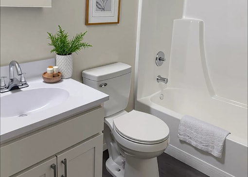 A white toilet sits next to a sink in a bathroom.