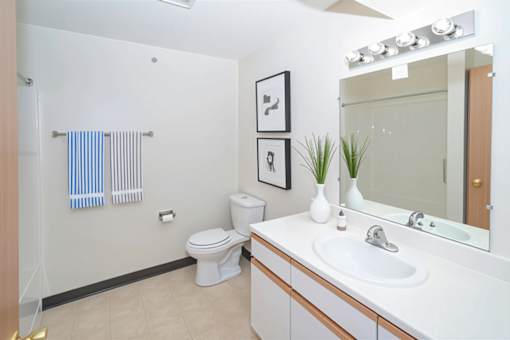 A white toilet sits in a bathroom next to a sink and a mirror.