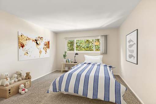 Staged Second Bedroom at White Oak Terrace Apartments, Encino, California
